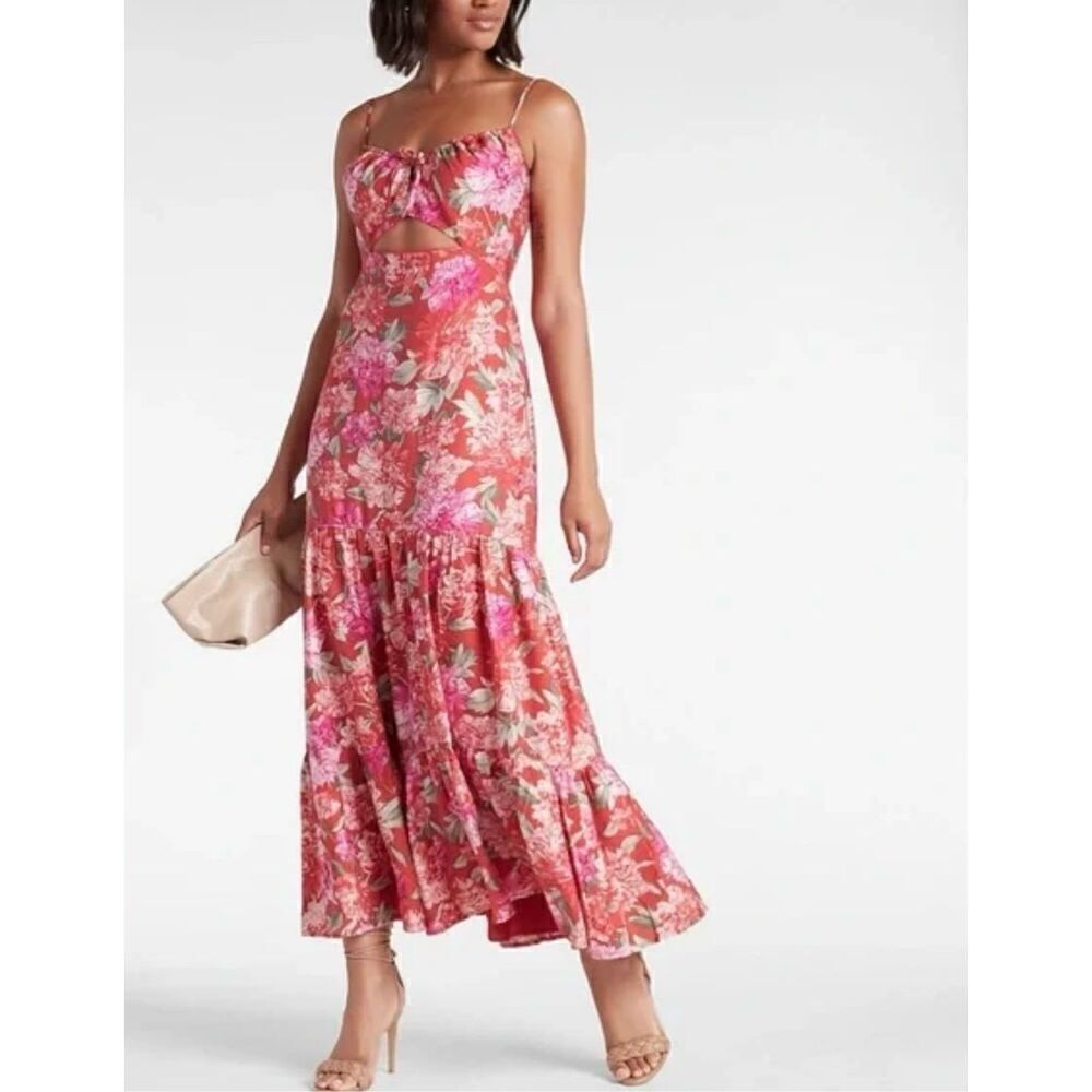 Express Floral Tie Front Ruffle Tiered Maxi Dress